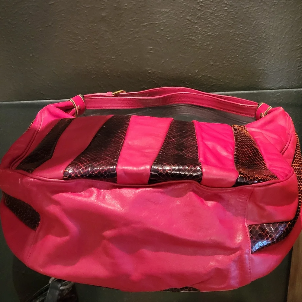 Fontanelli By Reco's Vtg 80s Red Leather/Reptile Hobo Shoulder Bag